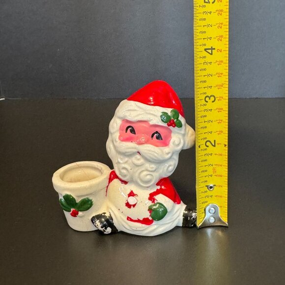 Vintage Santa Claus Ceramic Candle Holders Set Of 2 Festive Christmas Decor Red - Picture 15 of 16